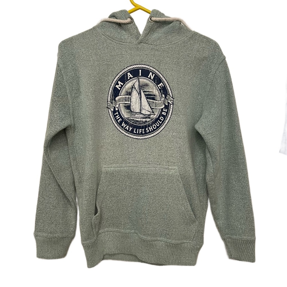 Basix of America Maine Hoodie‎ Sweater Womens Small Green Blue Nautical Sailboat